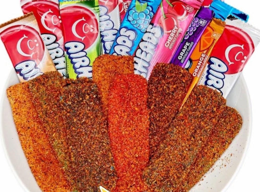 Airheads/RingPops with Chamoy and Chilito
